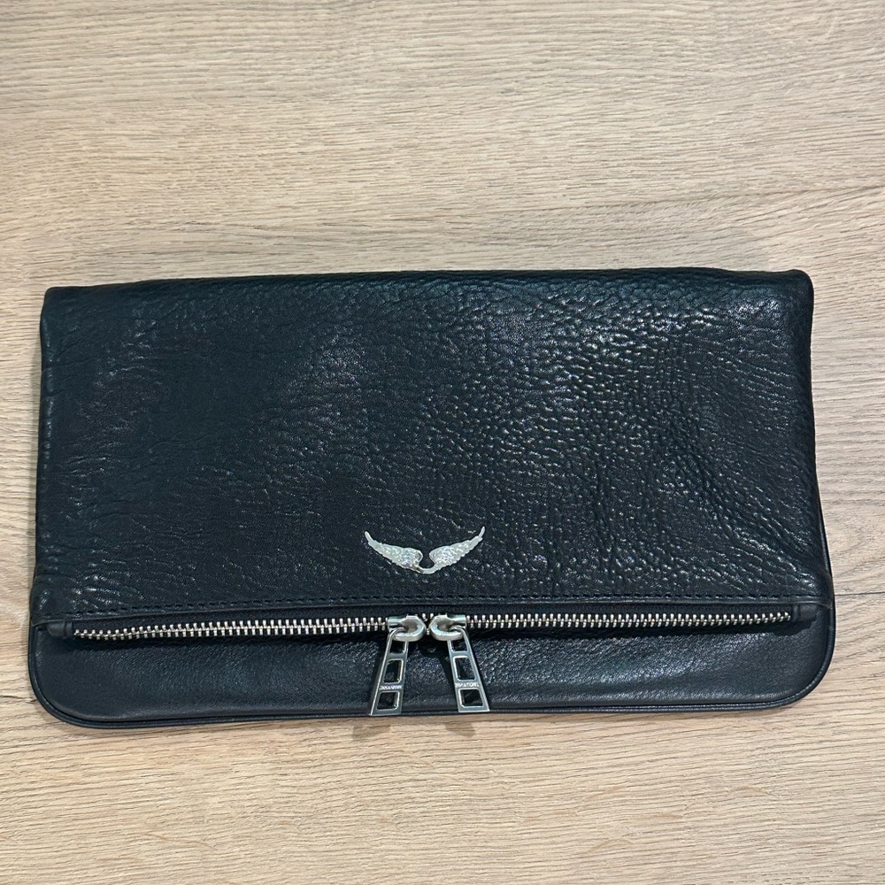 Zadig & Voltaire Black Leather Rocker Clutch NWOT